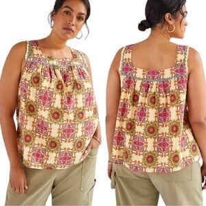 Anthropologie Let Me Be Textured Boho Pattern Ruffled Tank Top Sz 26W